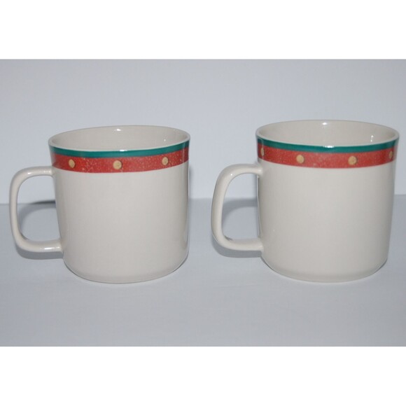 2 Royal Seasons Stoneware Snowmen Coffee Mug Cup Yellow Dot Retired Winter Theme - Picture 2 of 5